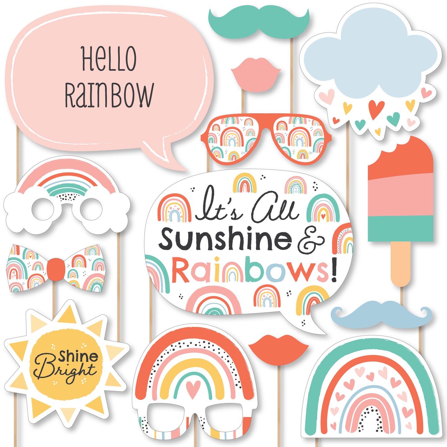 Big Dot of Happiness Hello Rainbow - Boho Baby Shower and Birthday Party Photo Booth Props Kit - 20 Count