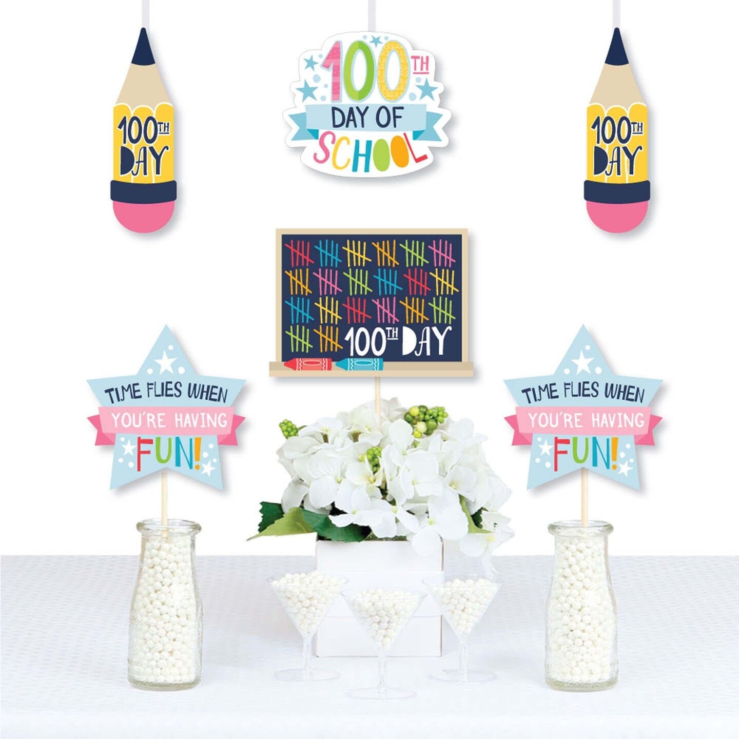 Big Dot of Happiness Happy 100th Day of School - Pencil, Chalkboard and Star Decorations DIY 100 Days Party Essentials - Set of 20
