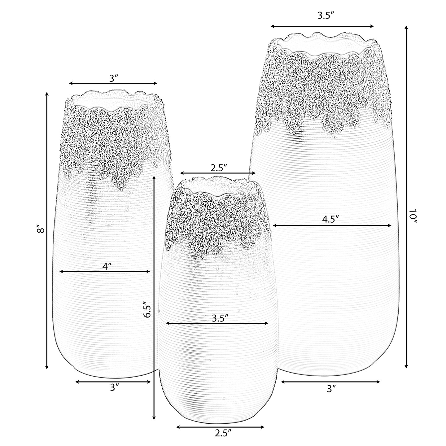 Modern Farmhouse Home Décor Accents; Boho Vases for Table Decor, Housewarming Gifts, Black Ceramic Table Vase with Dripping Crystal Look and Scalloped Opening Design