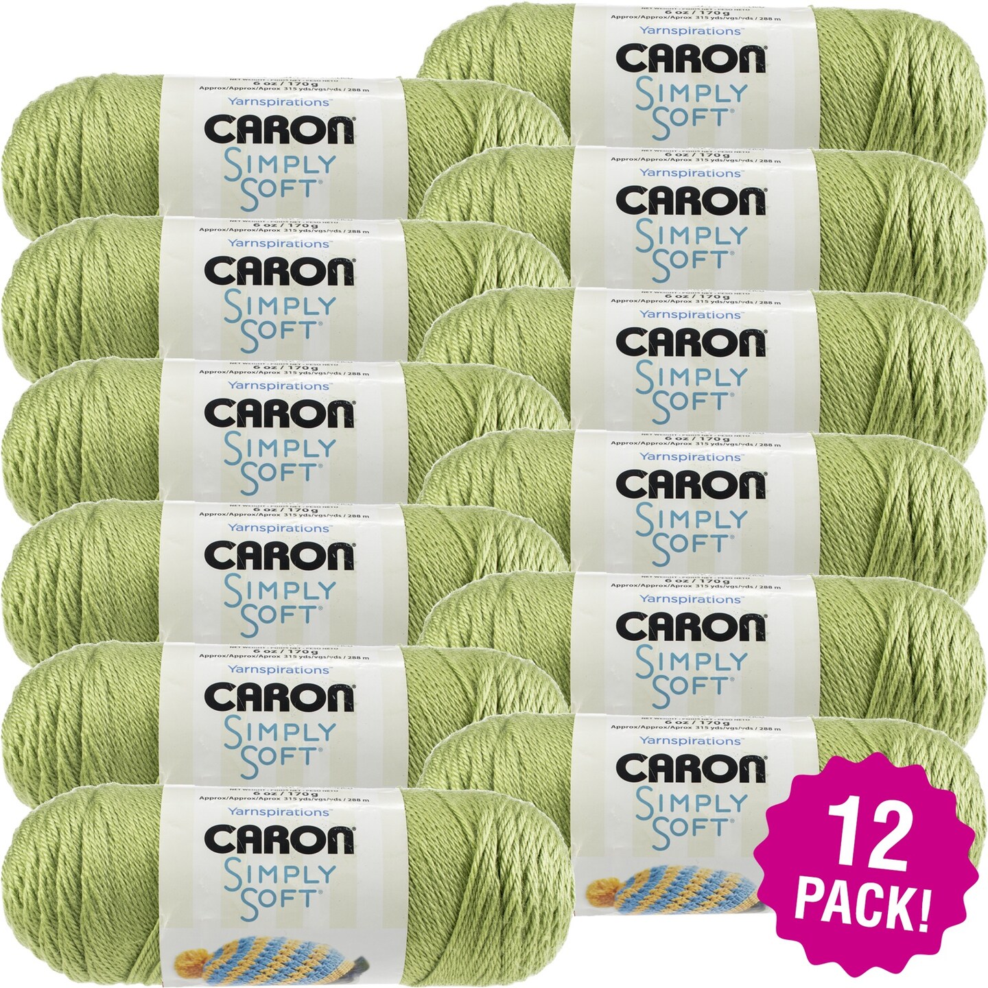 Multipack of 12 - Caron Simply Soft Collection Yarn-Pistachio