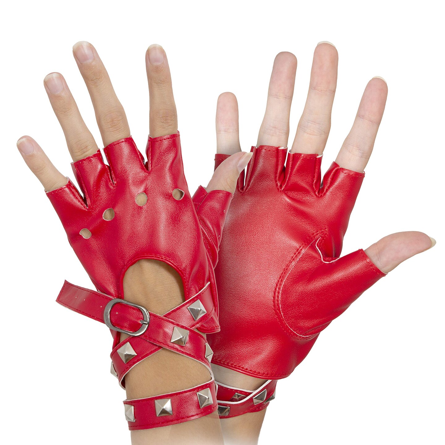 Womens Fingerless Leather Gloves Star Studded Dancing Driving Rock Punk Cool