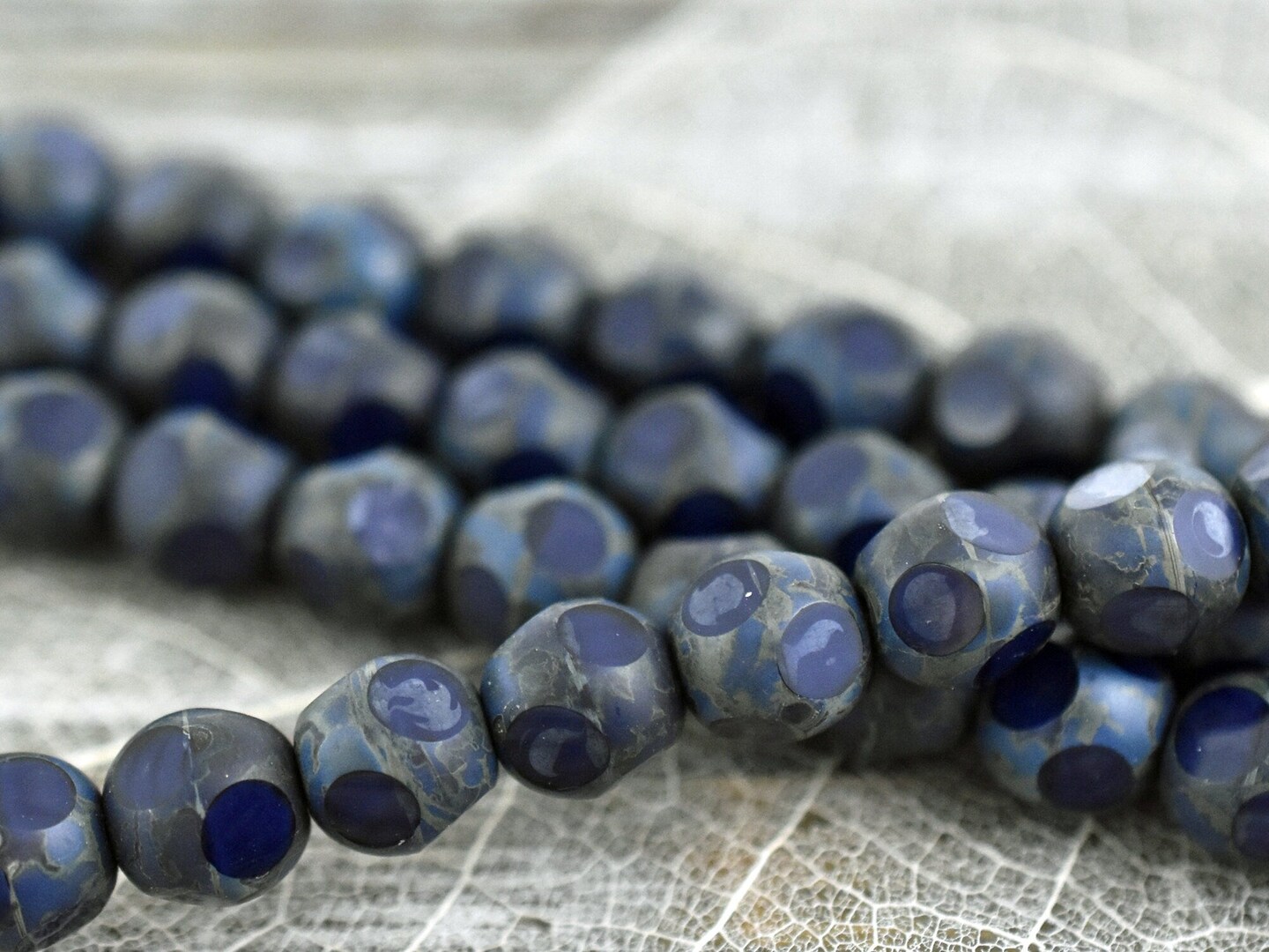 *10* 8mm Navy BlueTravertine Window Cut Round Beads