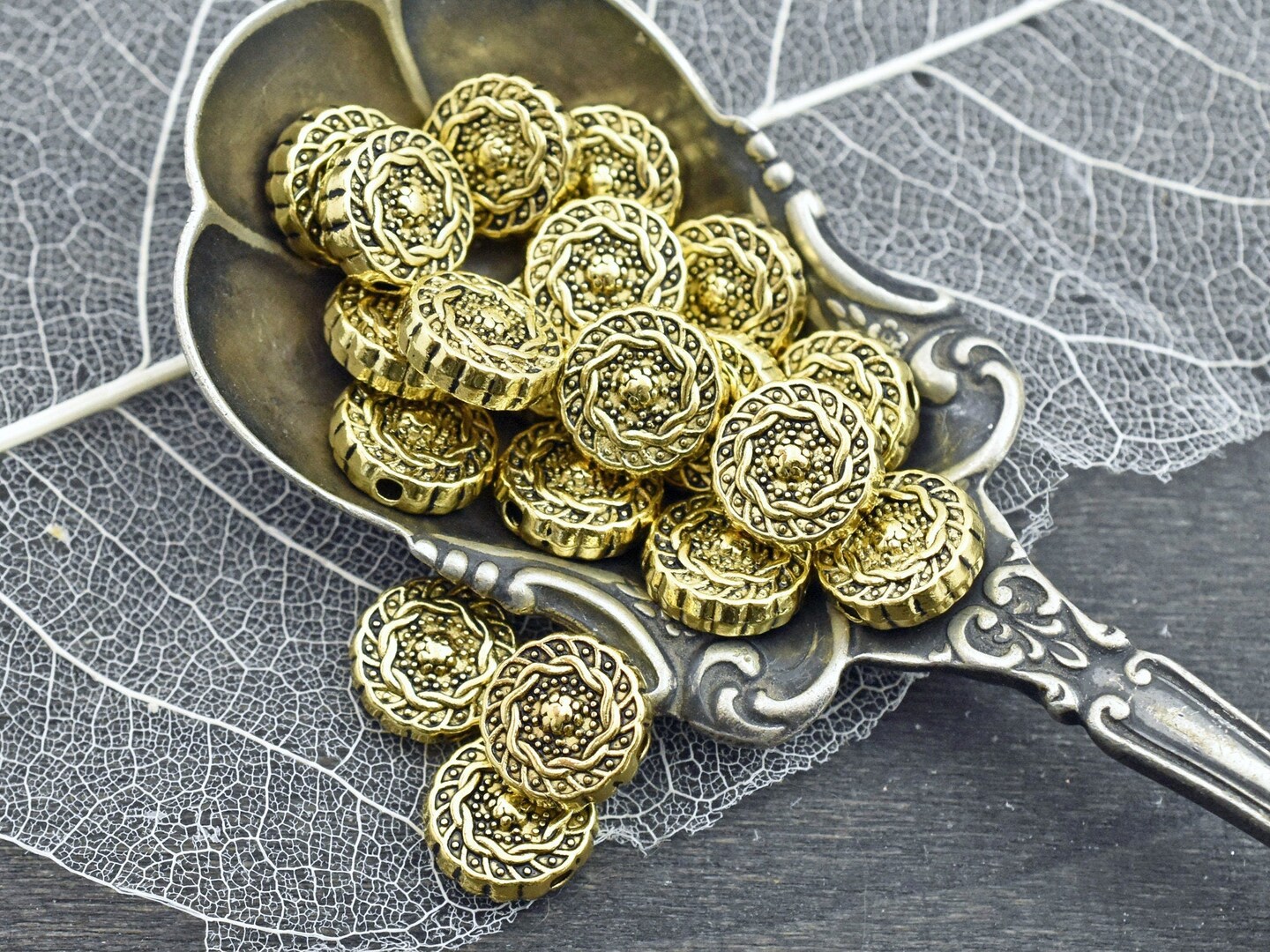 *50* 10mm Antique Gold Coin Beads