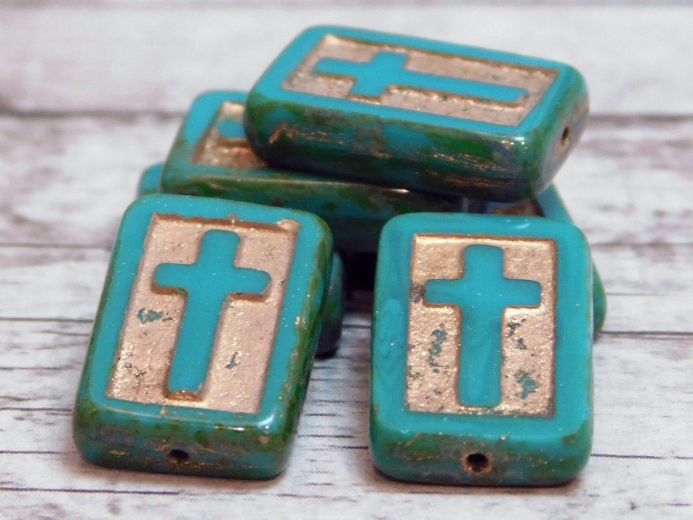 *2* 17x12mm Gold Washed Turquoise Rectangle Cross Beads Michaels
