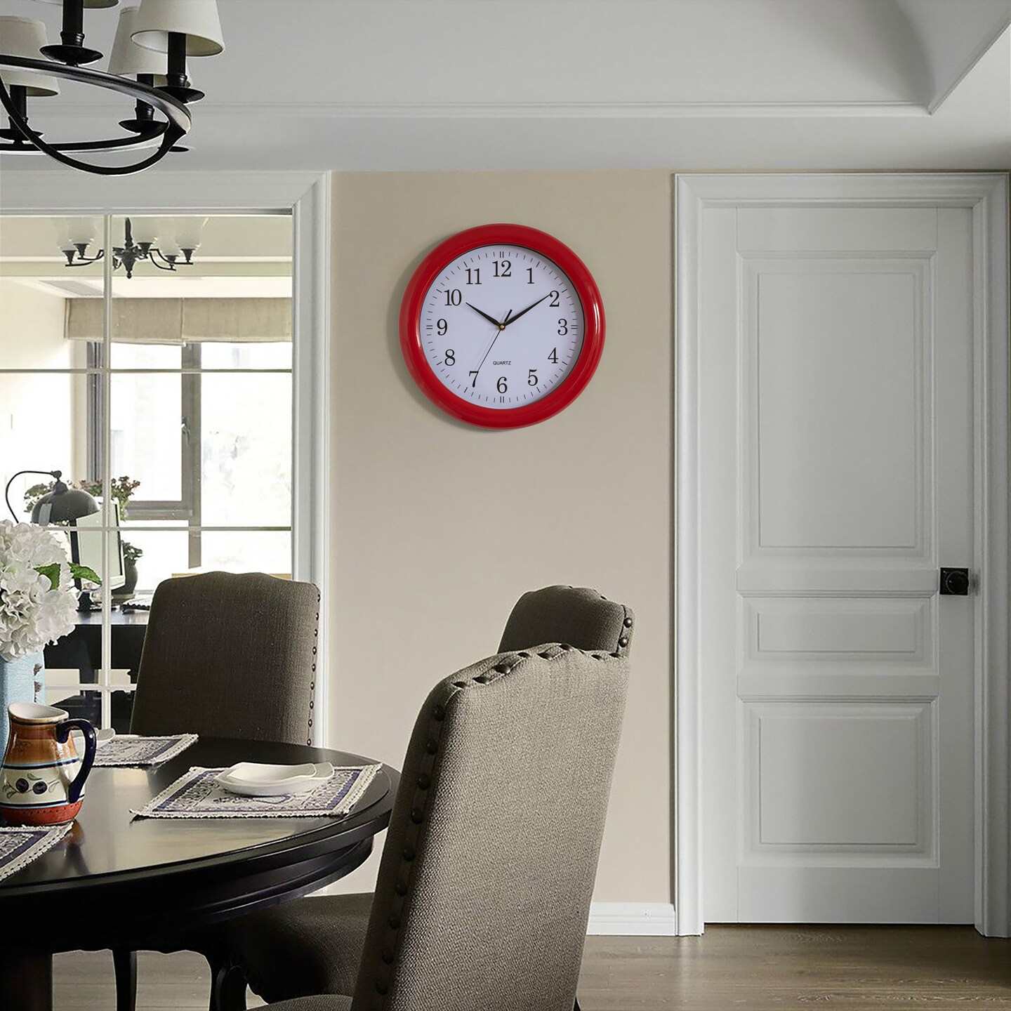 13.75 Inch Plastic Round Battery Operated Simple Modern Wall Clock - Office, ClassRoom, Livingroom, Dining Room, Bedroom and Kitchen Wall Decor