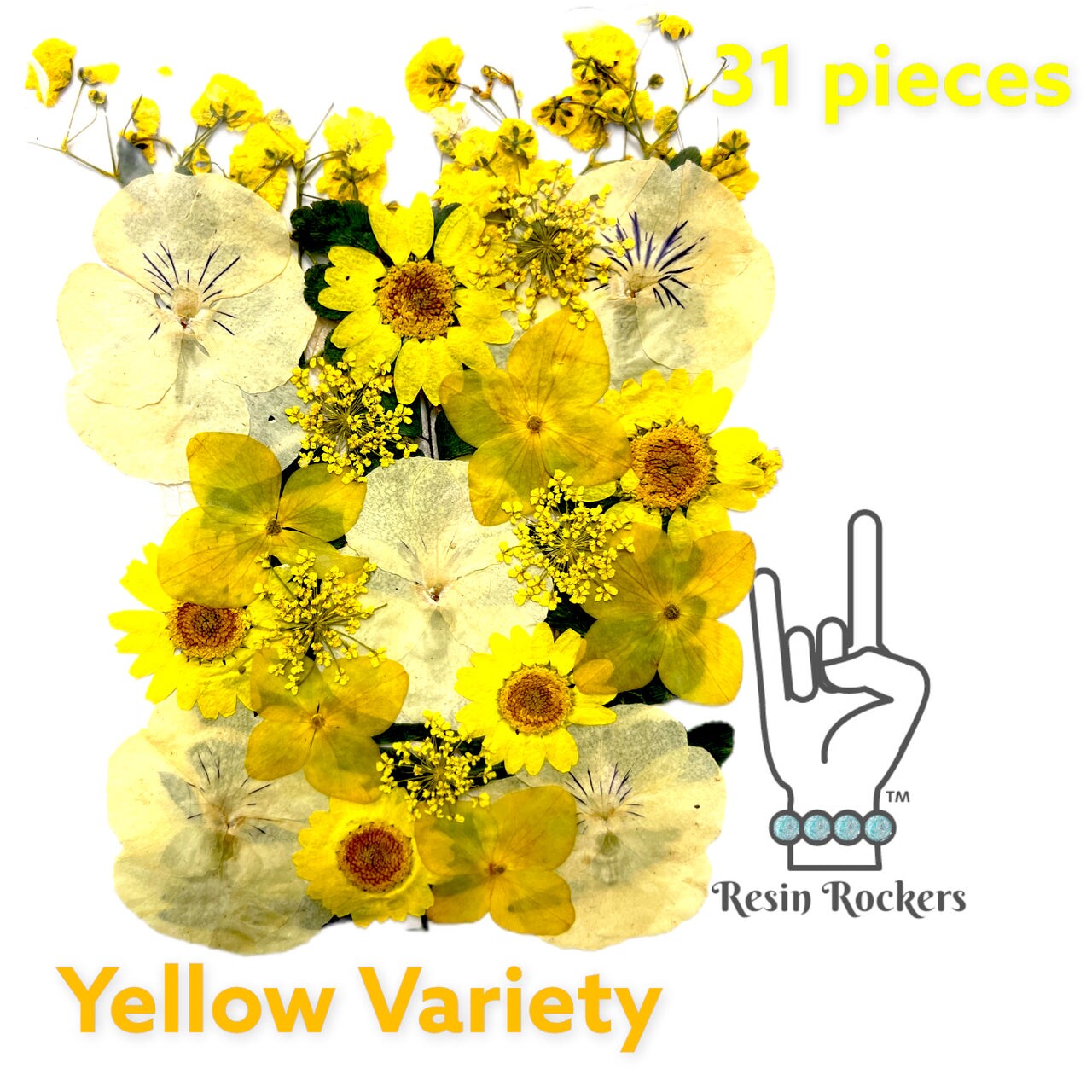 31 Piece Yellow Variety Dried Pressed Real Natural Flowers For Epoxy &#x26; UV Resin Art