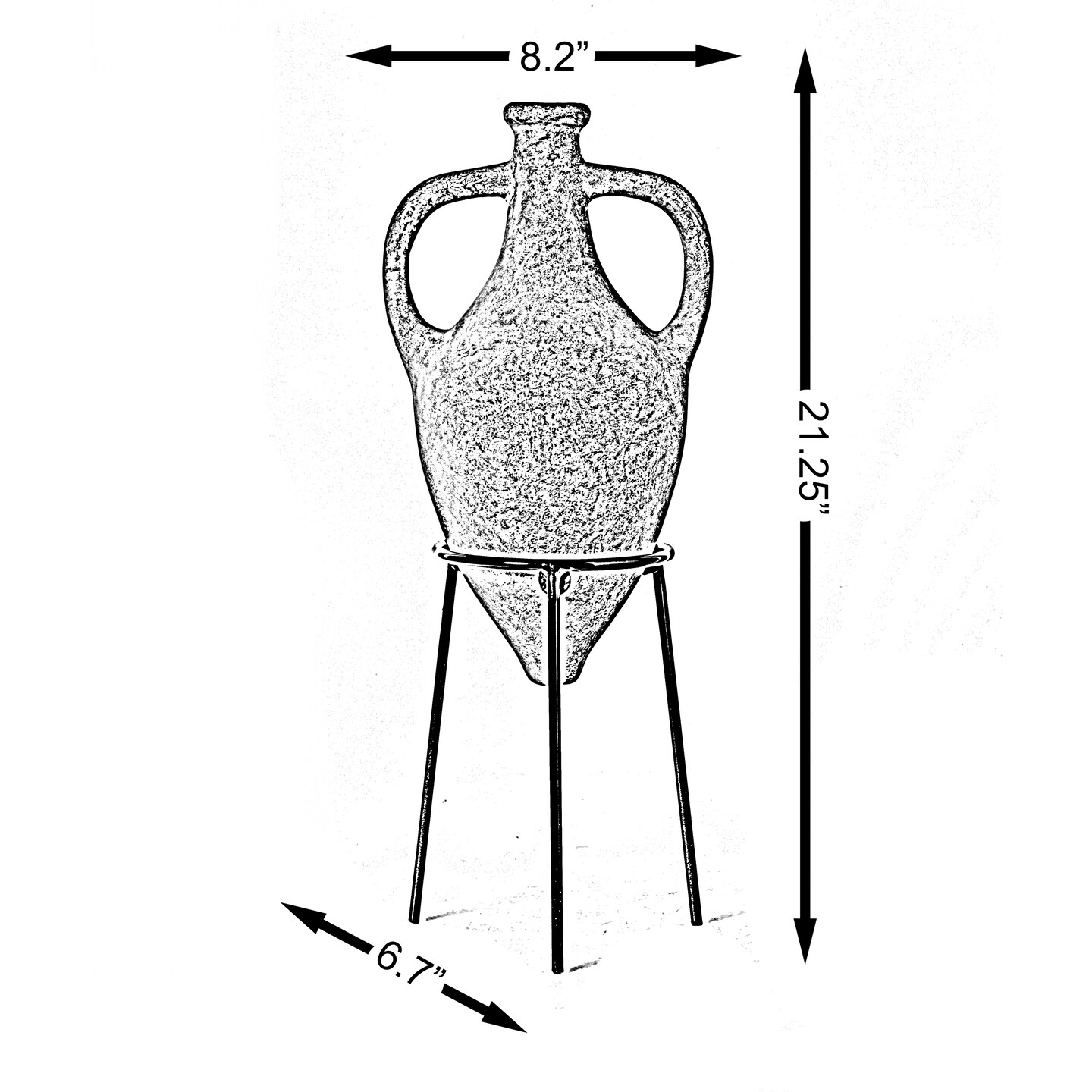Antique Style Floor Vase, Old Fashioned Style Magnificent Amphora, Decorative Large Tall Vase with Intricate Detailing, Unique Beige Vase on Slim Black Metal Tripod Stand, 21-Inch-Tall, Perfect for Display