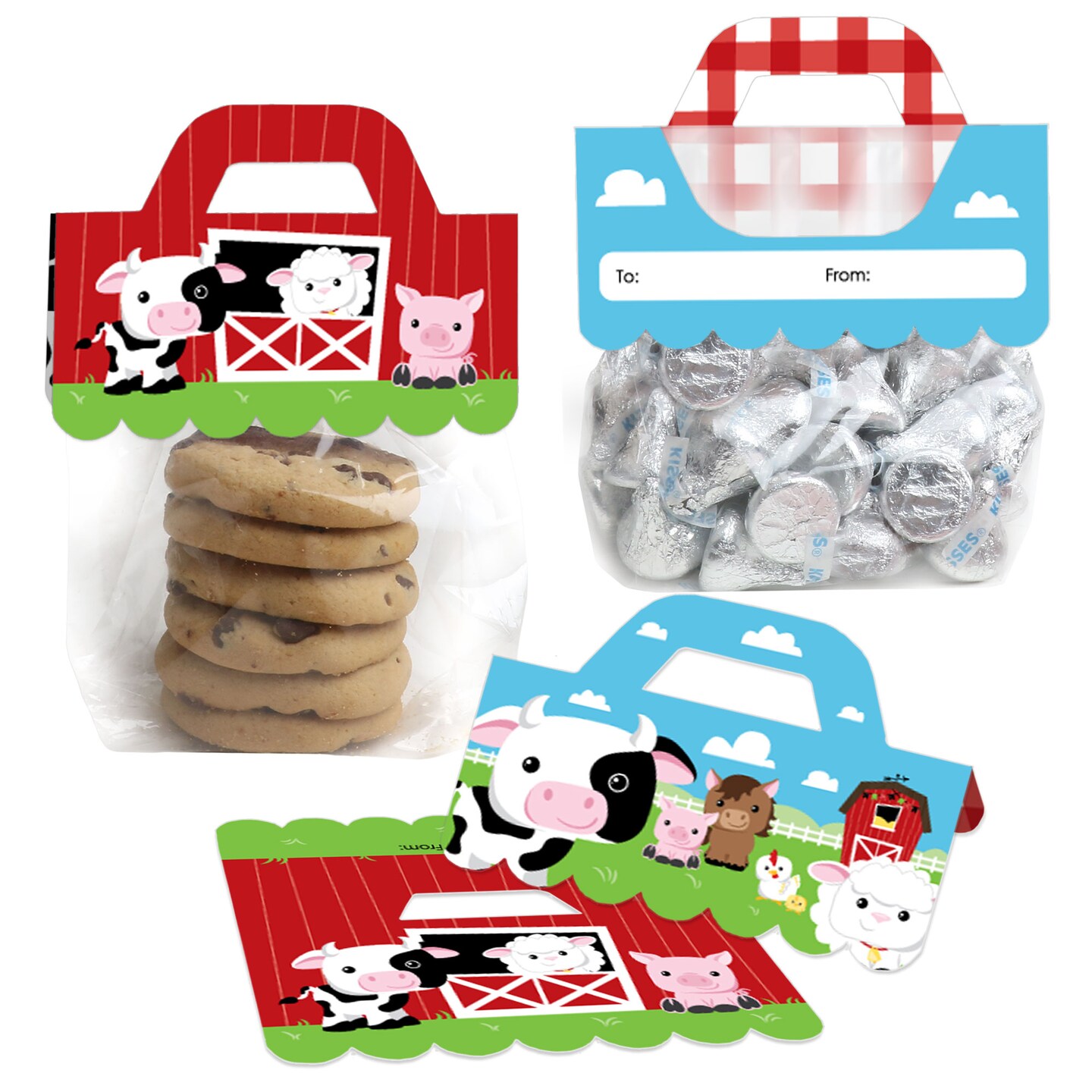 Big Dot of Happiness Farm Animals - DIY Barnyard Baby Shower or Birthday Party Clear Goodie Favor Bag Labels - Candy Bags with Toppers - Set of 24