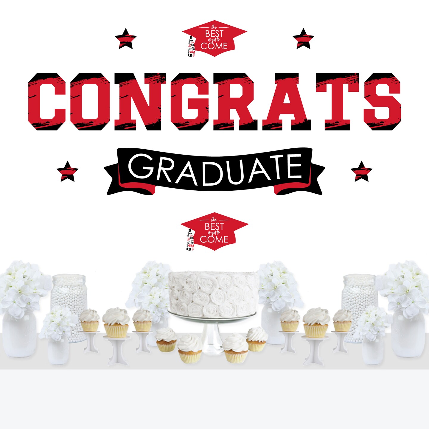 Big Dot of Happiness Red Graduation Party Photo Backdrop - Wall Decals