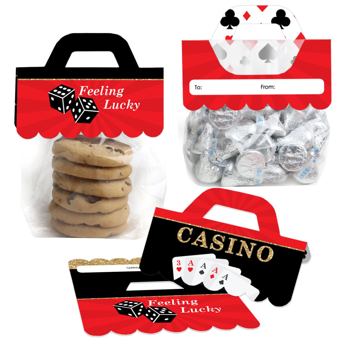 Big Dot of Happiness Las Vegas DIY Casino Party Clear Goodie Favor Bag Labels Candy Bags with Toppers Set of 24