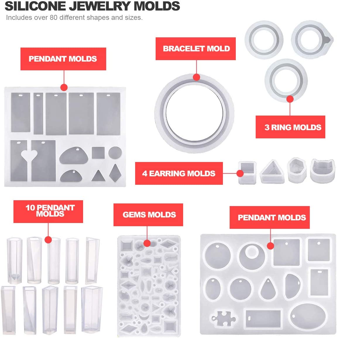 Pixiss Epoxy Resin Easy Mix 1:1 8-Ounce Kit, Silicone Jewelry Mold