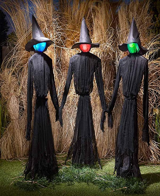The Lakeside Collection Light-Up Witches Halloween Yard Decorations with LED Lights - Set of 3