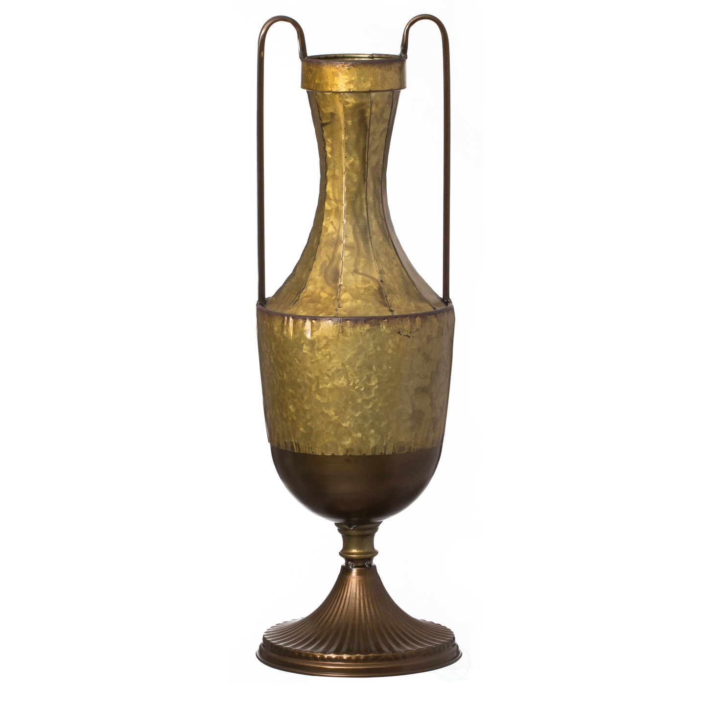 Decorative Antique Style Metal Jug Floor Vase with 2 Handles - Vintage Inspired Rustic Design for Entryway, Living Room, or Dining Room - Tall Elegant Home Decor Accent - Classic Metal Vase
