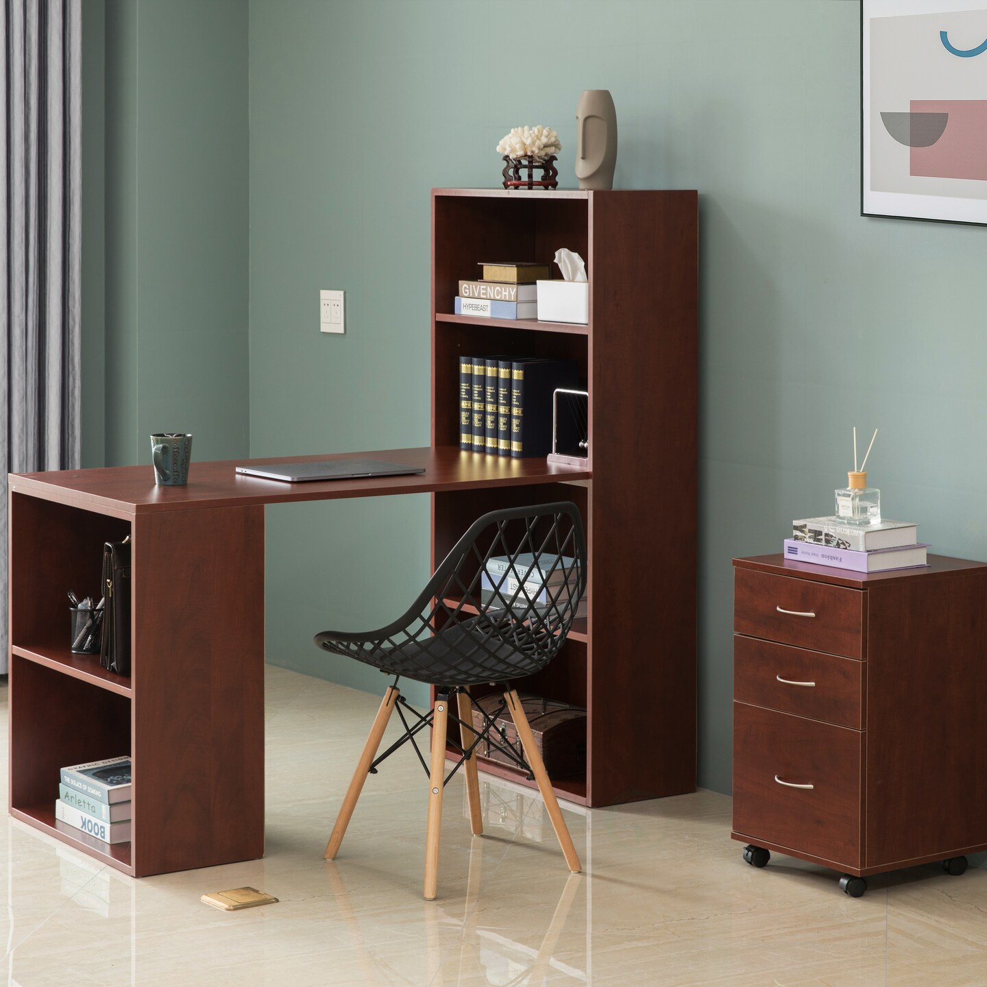 Computer Writing Workstation Table with Combo Bookshelf Bookcase