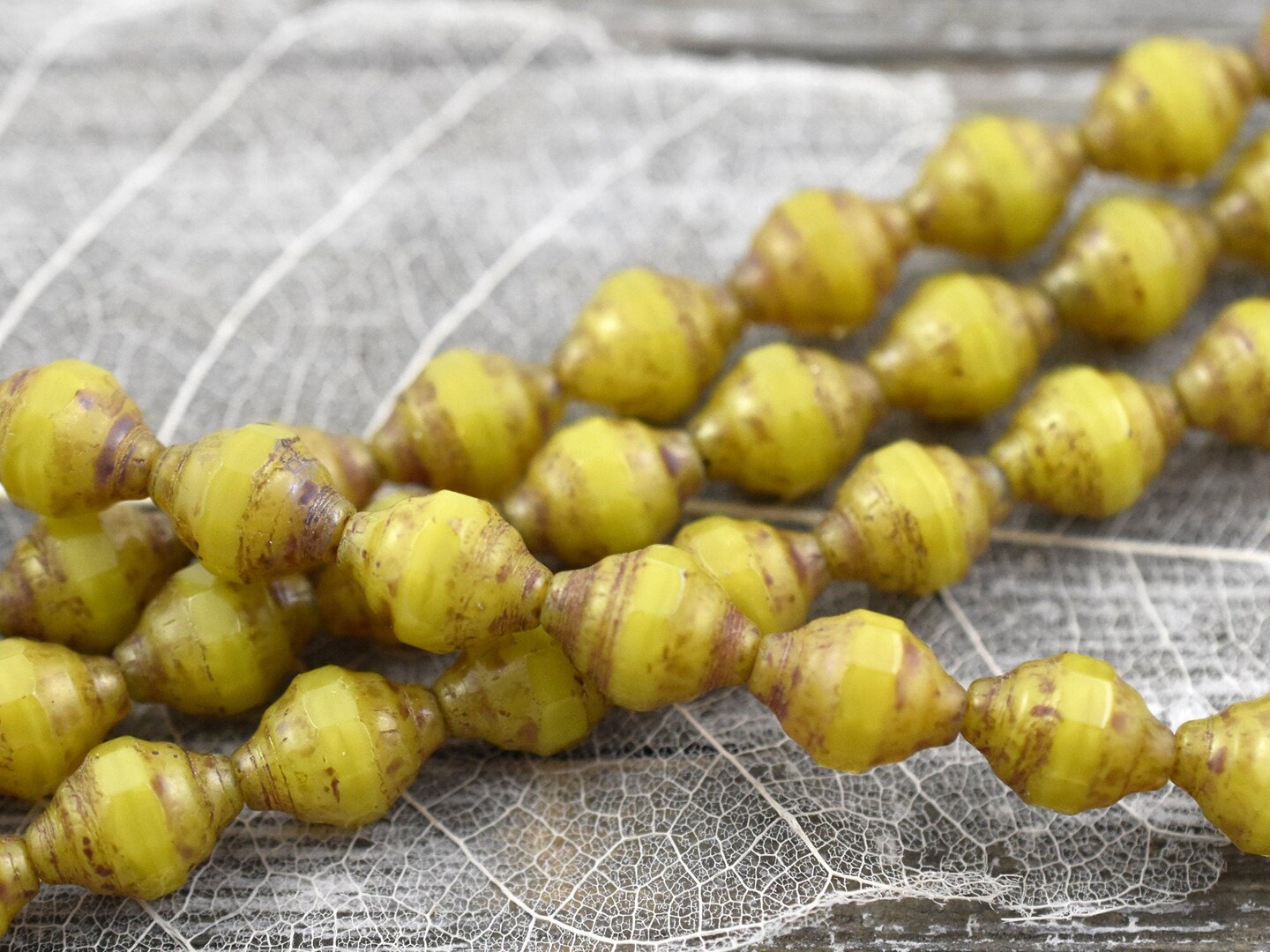 *10* 12x8mm Sunflower Yellow Picasso Turbine Beads