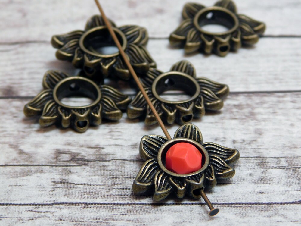 Bead Frame - Metal Beads - Lotus Flower Beads - Lotus Flower Charms - Lotus Charms - 14x19mm - (3348)