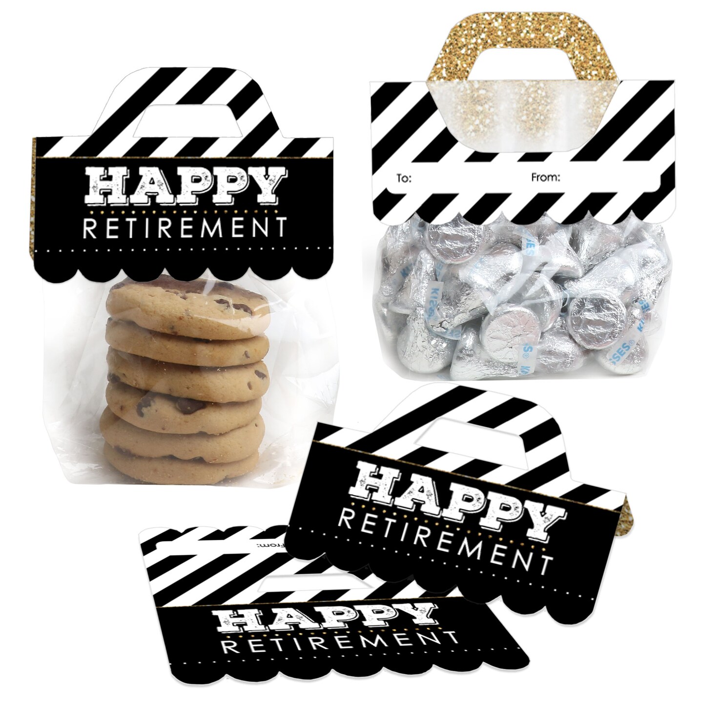 Big Dot of Happiness Happy Retirement - DIY Retirement Party Clear Goodie Favor Bag Labels - Candy Bags with Toppers - Set of 24