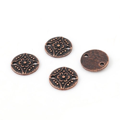 *50* 11mm Antique Copper Round Floral Connectors