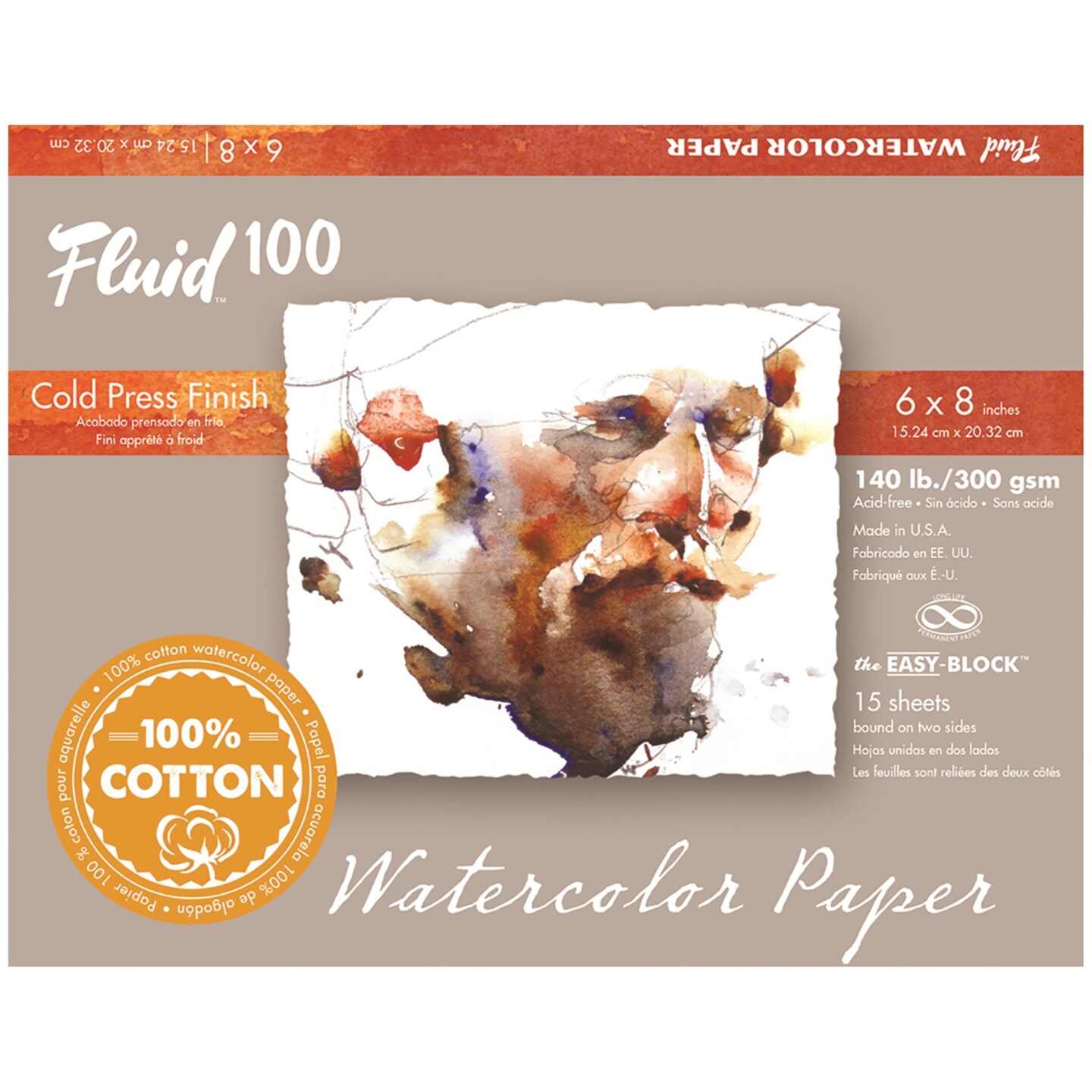 Fluid Artist Watercolor Block, 140 lb (300 GSM) Cold Press Paper Pad for  Watercolor Painting and Wet Media with Easy Block Binding, 6 x 8 inches, 15