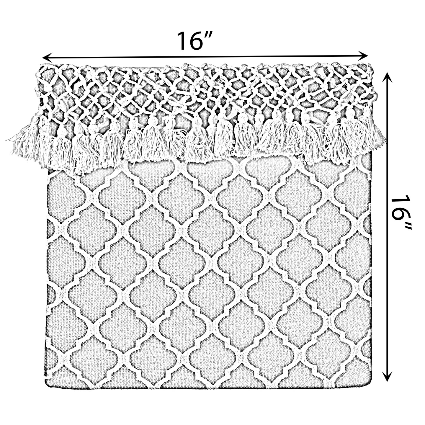 16" Handwoven Cotton Throw Pillow Cover with Ogee Pattern and Tasseled Top