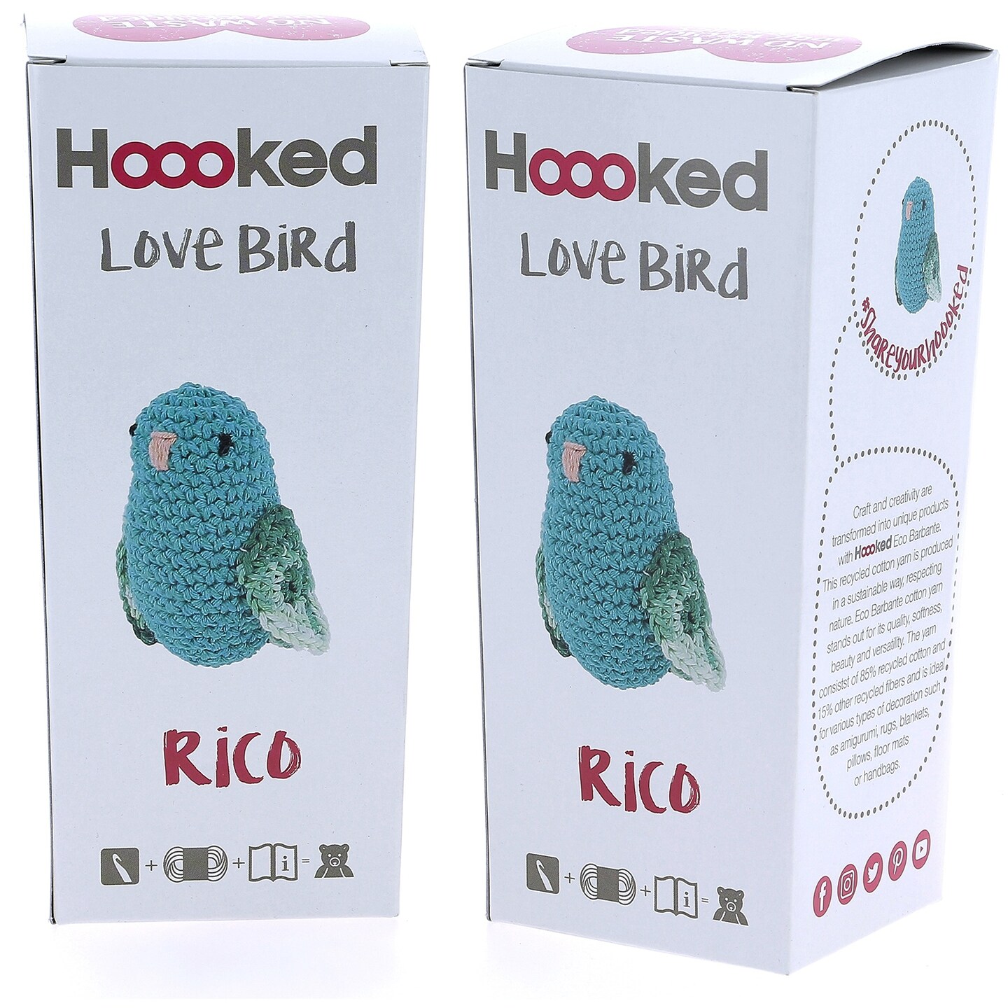 Multipack of 2 - Hoooked Love Bird Yarn Kit W/Eco Barbante Yarn-Turquoise