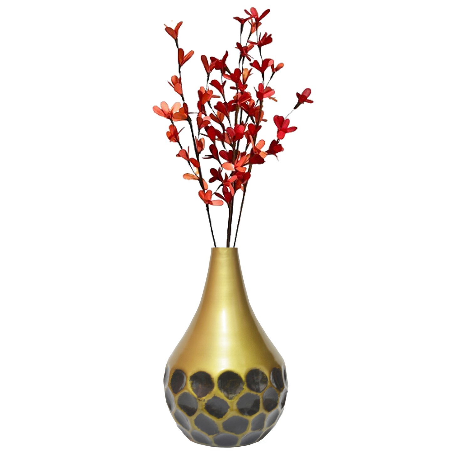 Decorative Modern Teardrop Shape Table Flower Vase with Black Honeycomb Design for Dining Table, Living Room or Bedroom