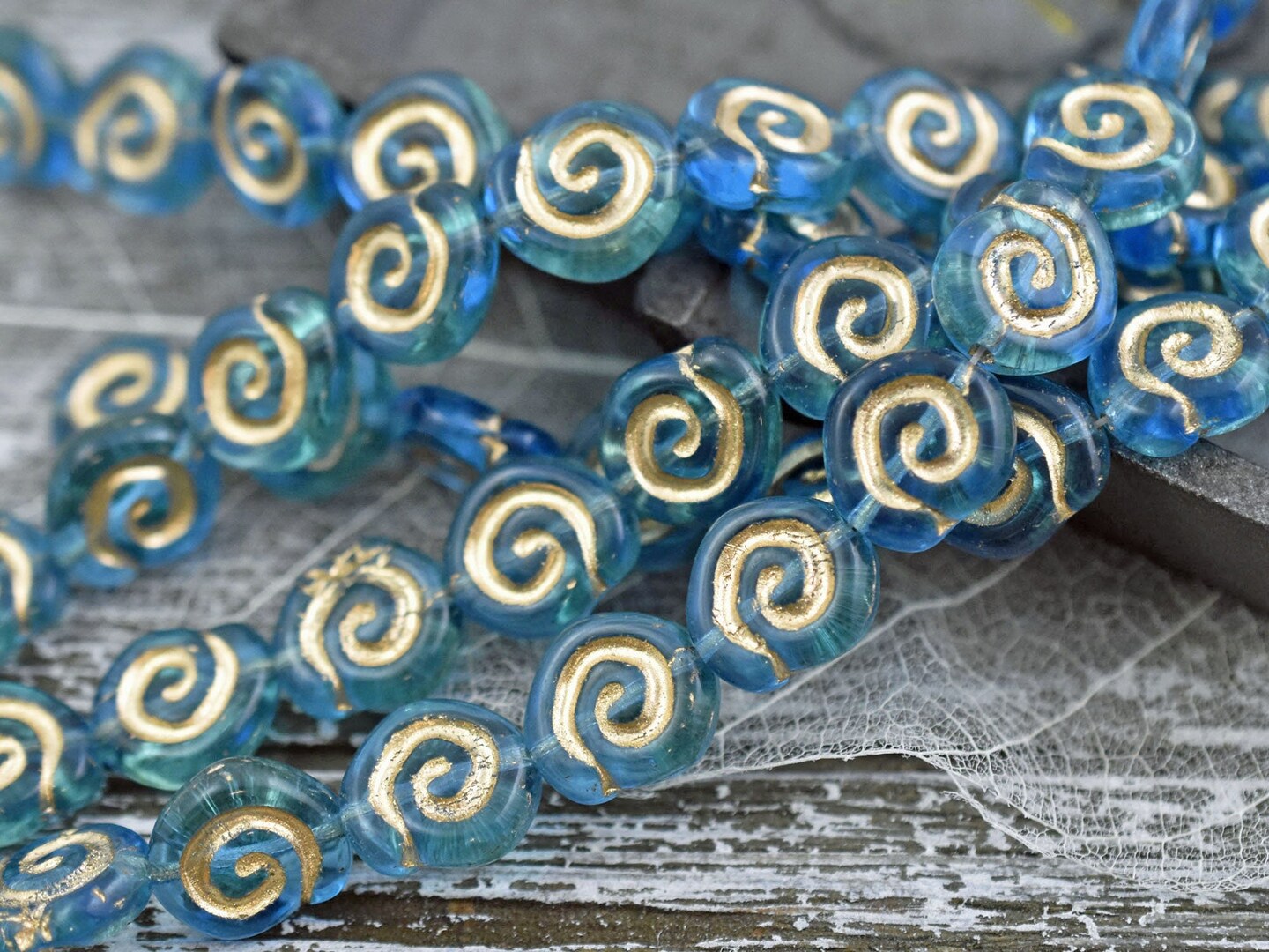 *10* 12mm Gold Washed Aqua Jelly Roll Beads
