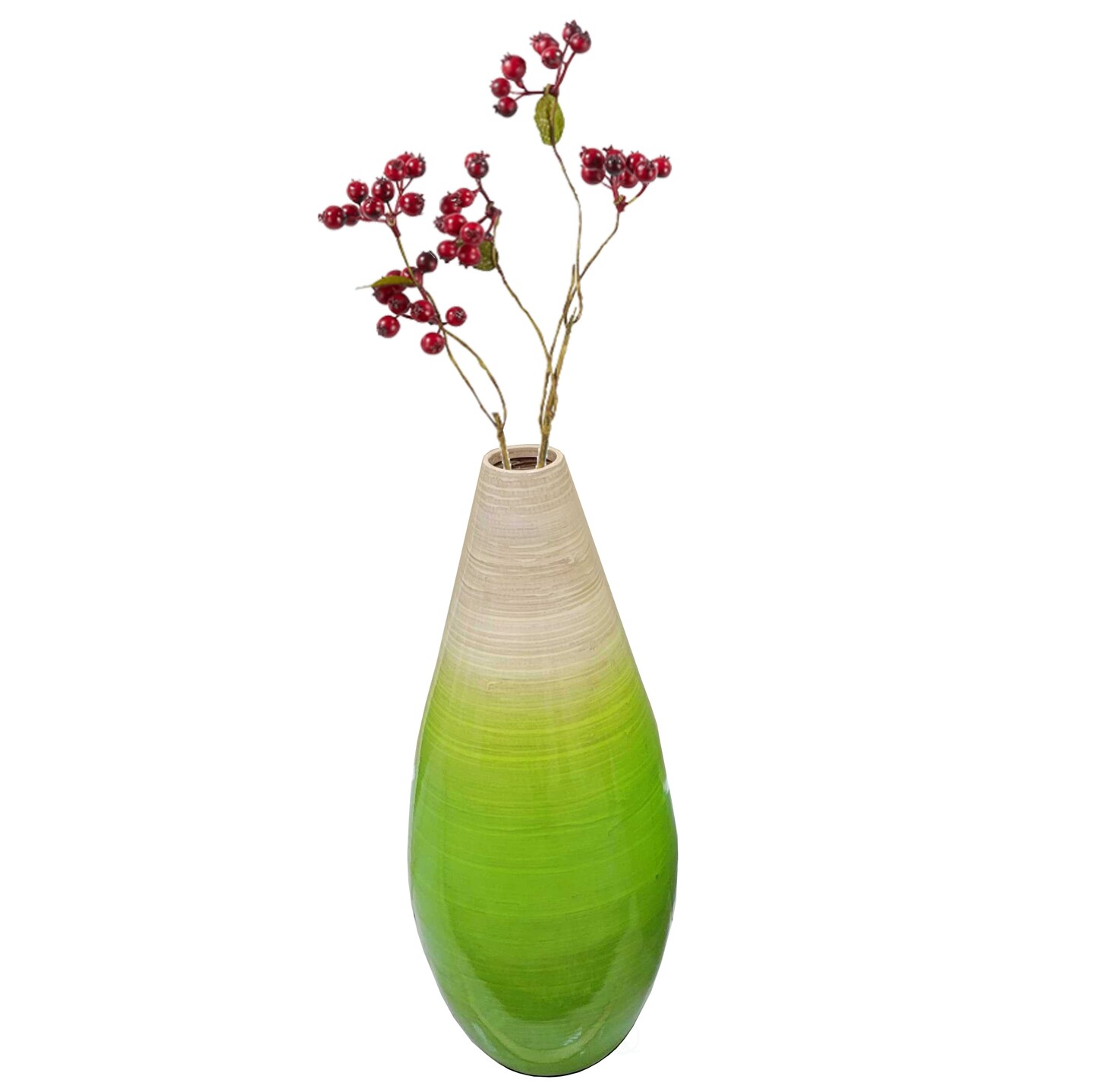 Contemporary Bamboo Floor Flower Vase Tear Drop Design for Dining, Living Room, Entryway Decoration Fill It with Dried Branches or Flowers, Green