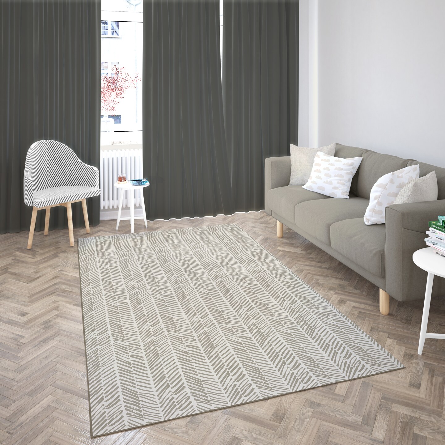 Deerlux Modern Living Room Area Rug with Nonslip Backing, Abstract Beige Chevron Strokes Pattern