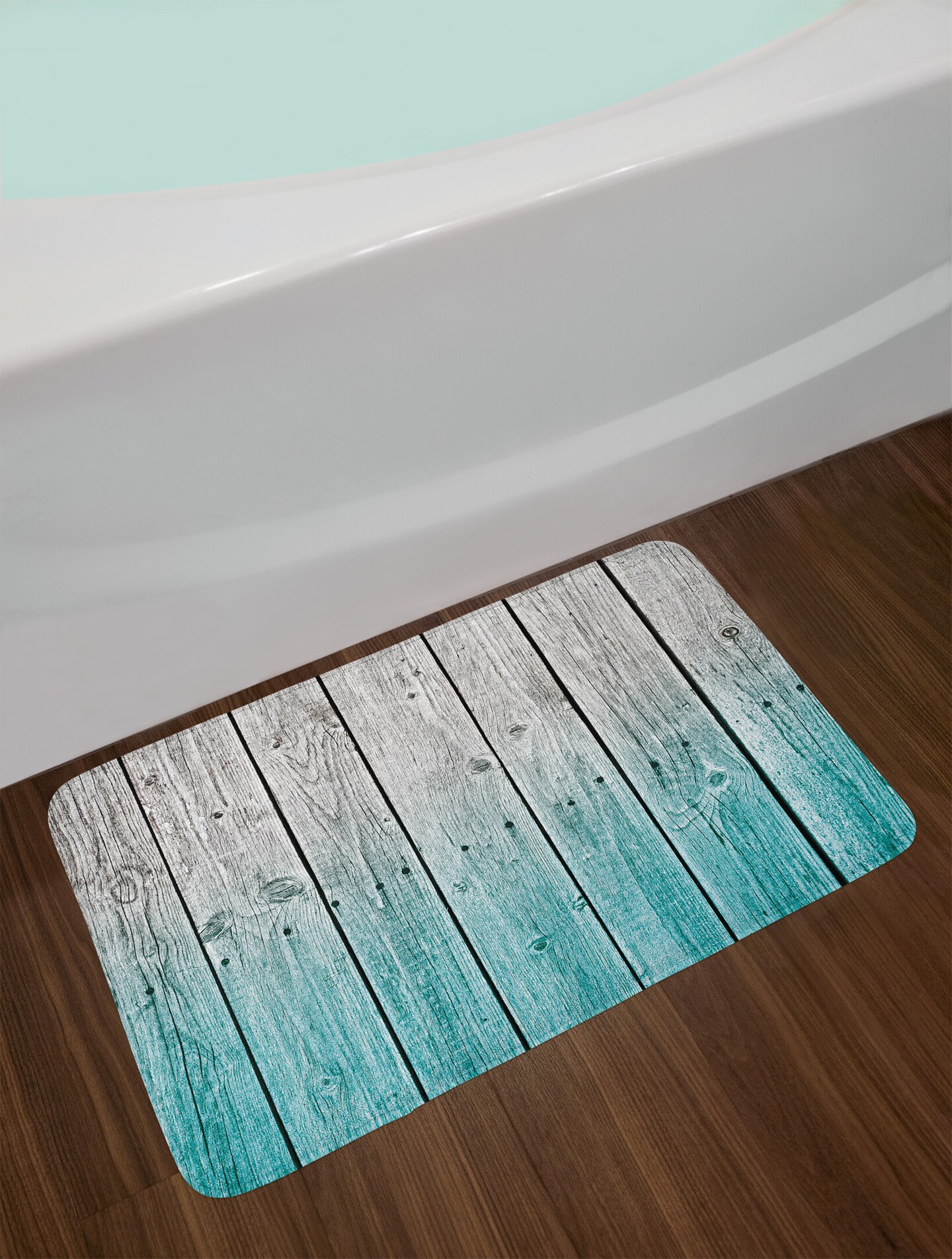 Ambesonne Rustic Bath Mat, Wood Panels Background with Digital Tones Effect Country House Art Image, Plush Bathroom Decor Mat with Non Slip Backing, 29.5&#x22; X 17.5&#x22;, Teal Grey