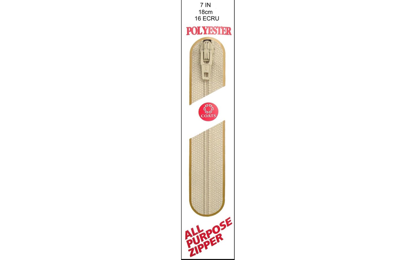 C&#x26;C Poly All Purpose Zipper 7&#x22; Ecru