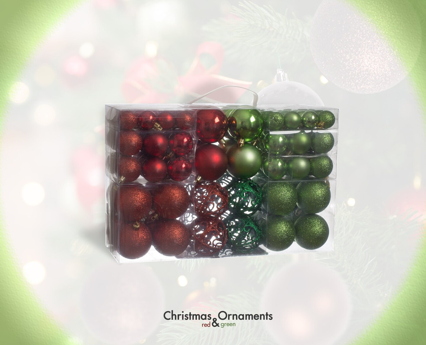 100 Shatterproof Christmas Ornament Balls - Christmas Ornaments For Christmas Tree Home Wedding Or Parties Decorative Ball (Sizes, 1.2" 1.6" & 2.4" ) (Red & Green)