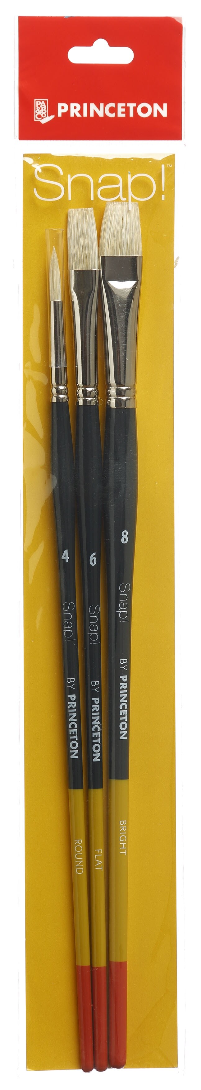 Princeton Snap! Long Handle Brush Set 3/Pkg-Round 4, Flat 6, Bright 8