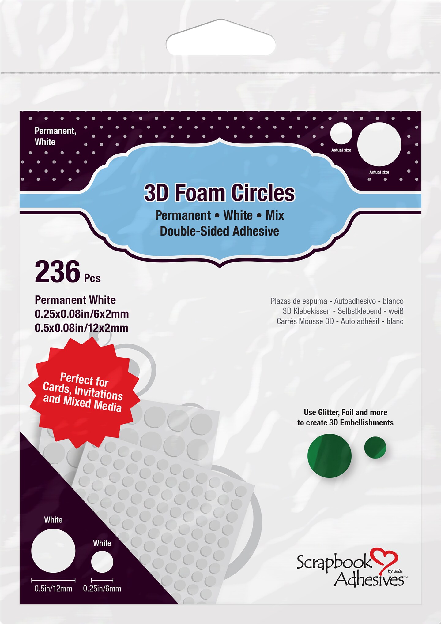 Scrapbook Adhesives 3D Foam Circles White Assorted Sizes