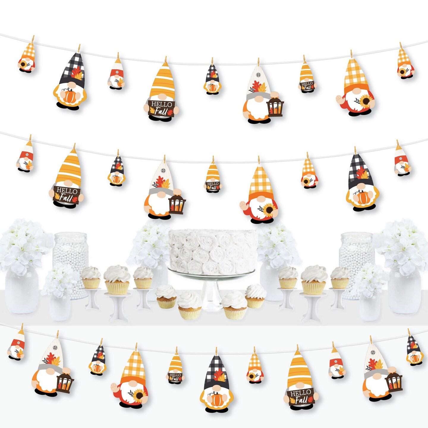 Big Dot of Happiness Fall Gnomes - Autumn Harvest Party DIY Decorations - Clothespin Garland Banner - 44 Pieces