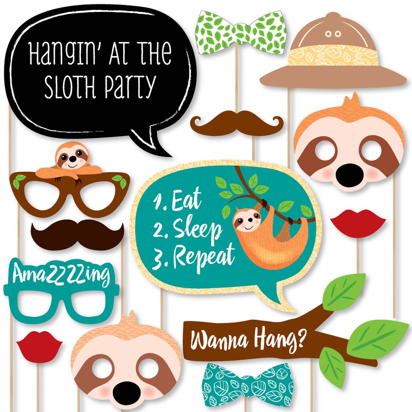 Big Dot of Happiness Let&#x27;s Hang - Sloth - Baby Shower or Birthday Party Photo Booth Props Kit - 20 Count