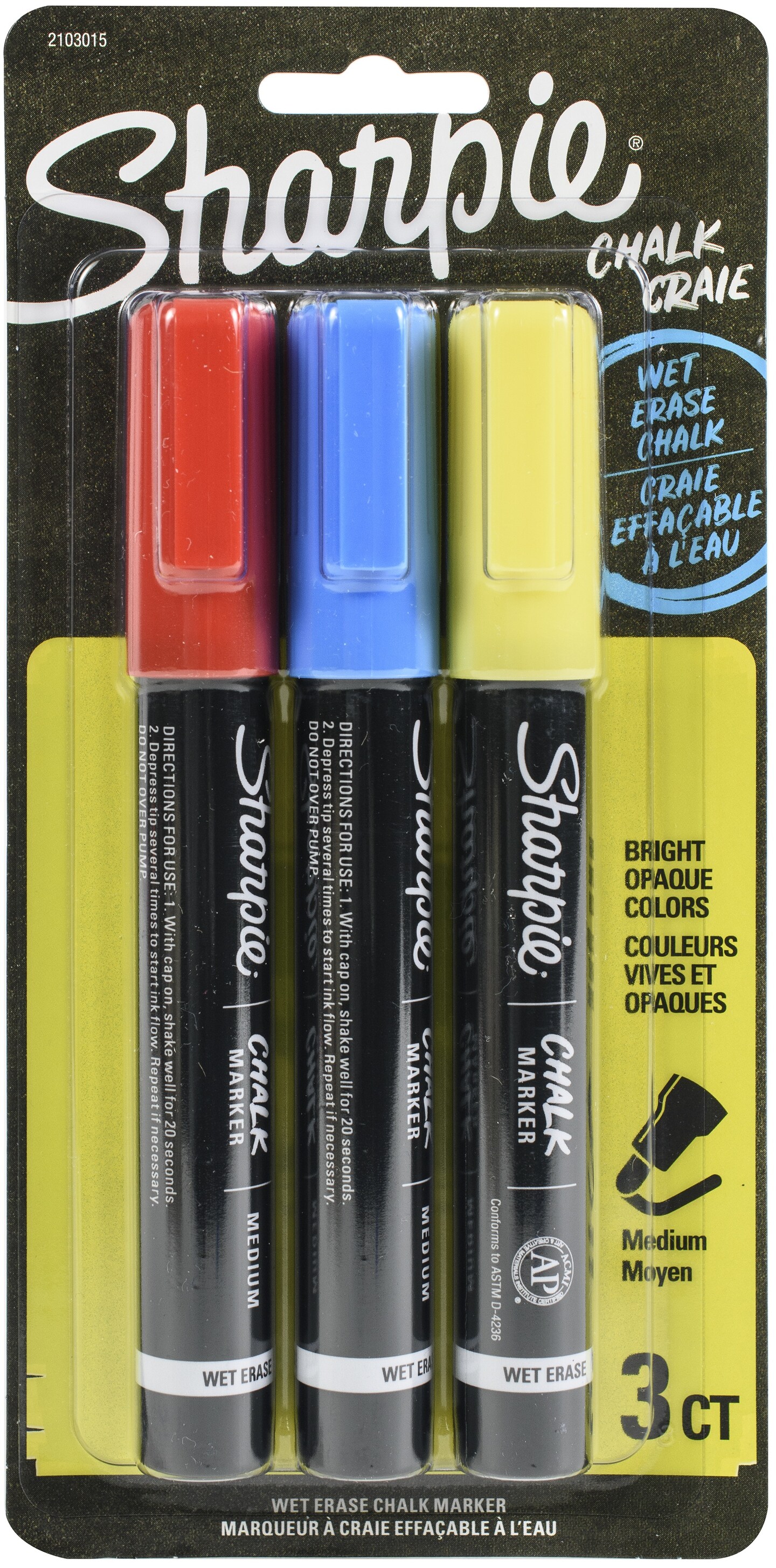 Sharpie Wet Erase Chalk Marker 3/Pkg-Primary - Blue, Red & Yellow