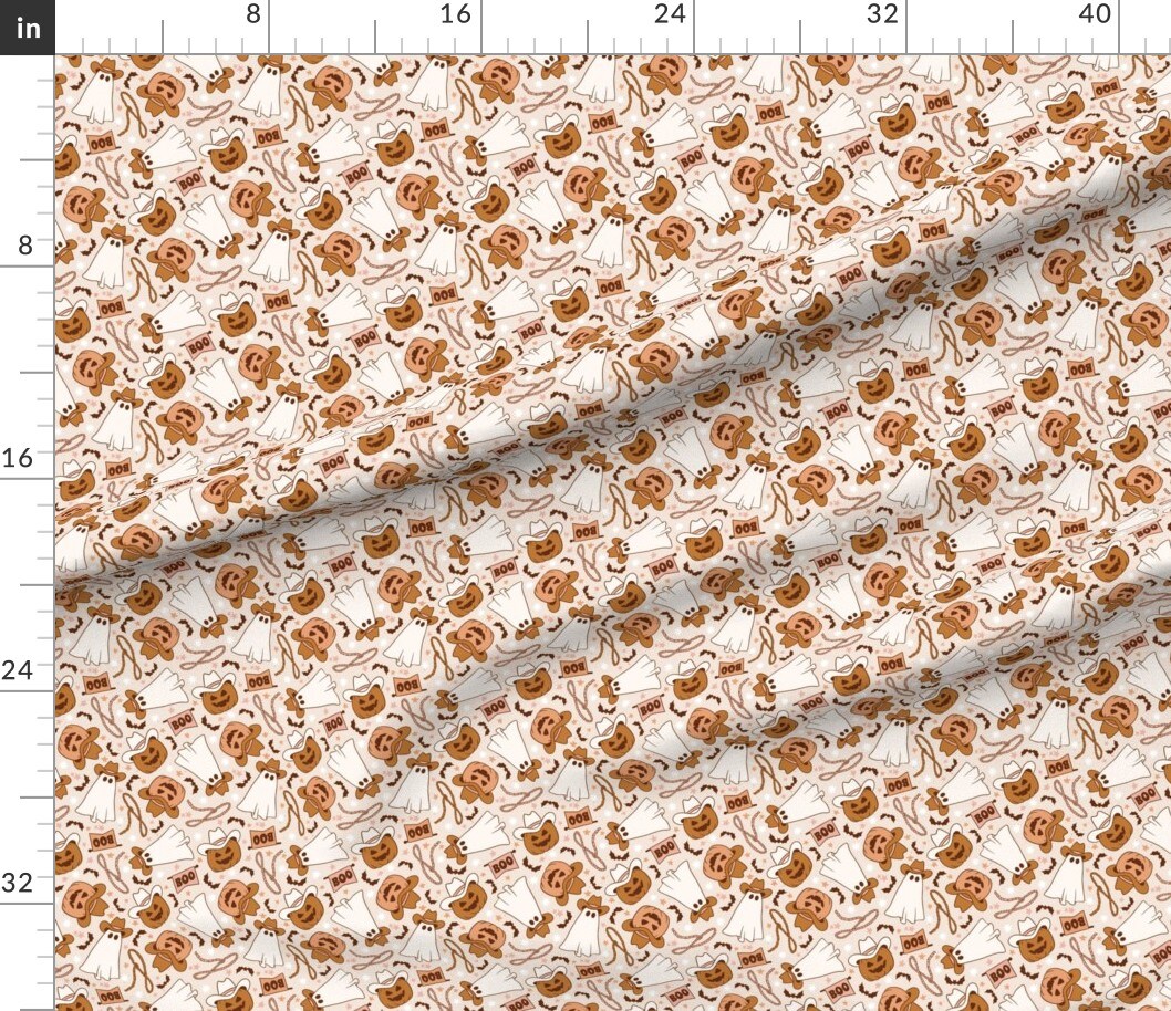 Various Fabrics by the Yard or Fat Quarter Cowboy Halloween Spooky Pumpkin Vintage Retro Western Fall Custom Printed Fabric by Spoonflower