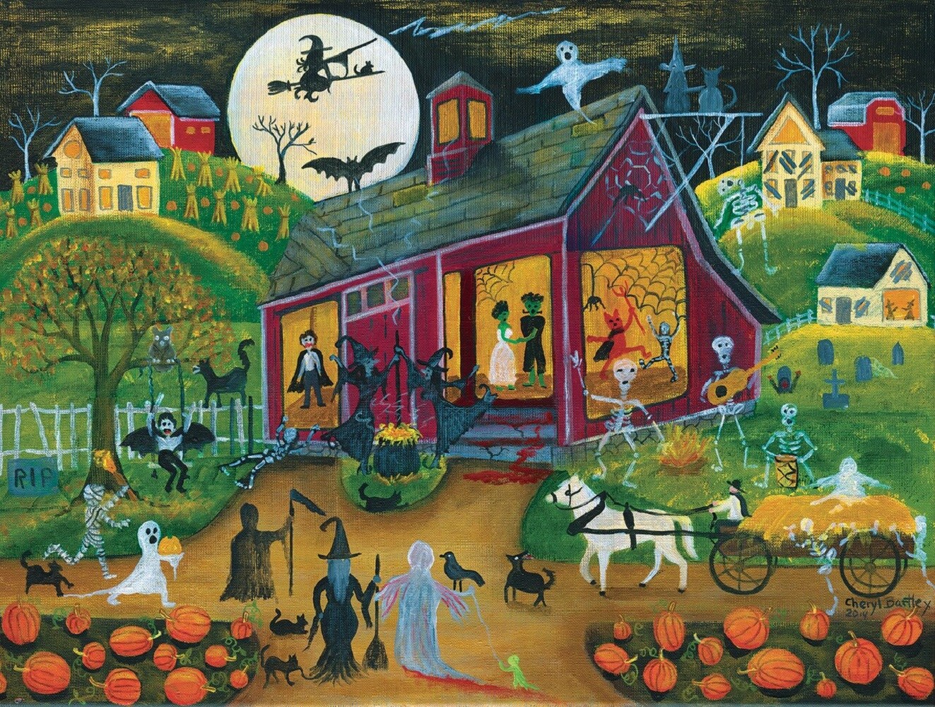 Sunsout Ho Down Barn Dance 500 pc  Halloween Jigsaw Puzzle 54776
