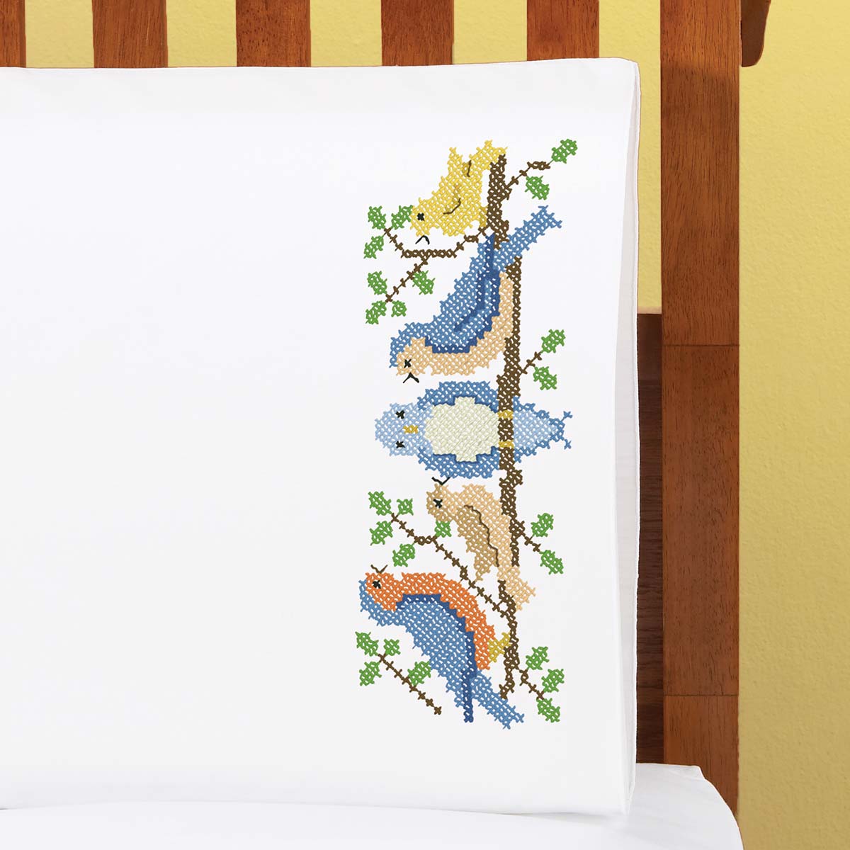 Herrschners Cheerful Birds Pillowcase Pair Stamped CrossStitch Michaels