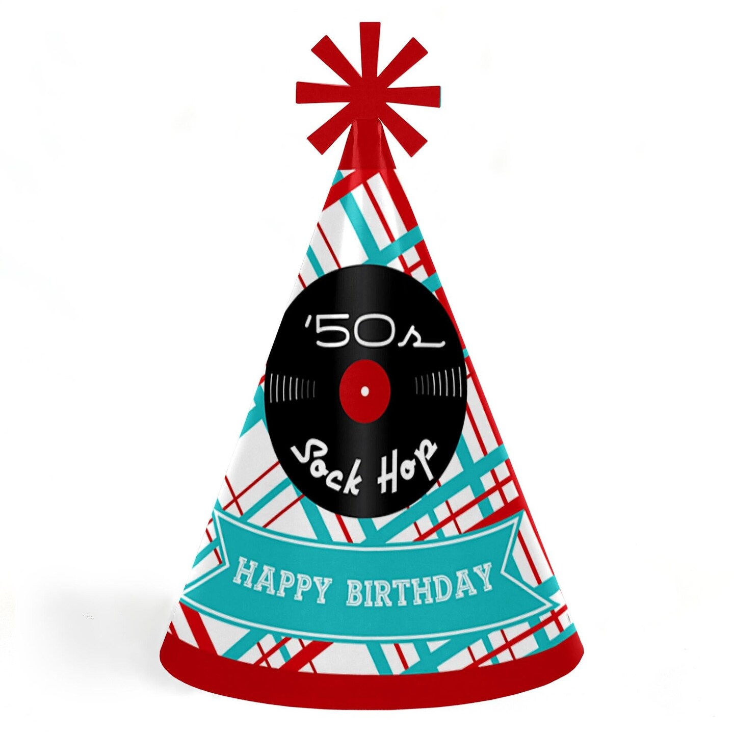 Big Dot of Happiness 50&#x27;s Sock Hop - Cone Happy Birthday Party Hats for Kids and Adults - Set of 8 (Standard Size)