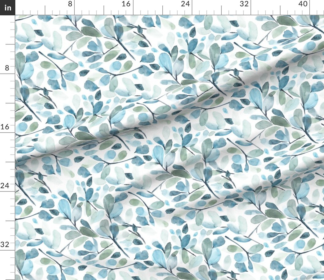 Watercolor Botanical Blue Green Brush Strokes Summer Beach Custom Printed Fabric by Spoonflower Various Fabrics by the Yard or Fat Quarter