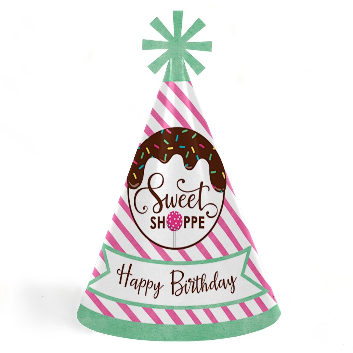 Big Dot of Happiness Sweet Shoppe - Cone Happy Birthday Party Hats for Kids and Adults - Set of 8 (Standard Size)