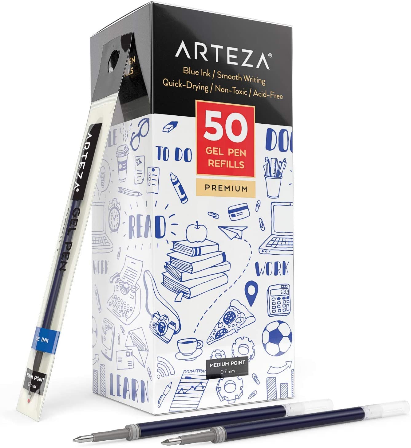 Arteza Gel Ink Pen Refills, Blue - Pack of 50