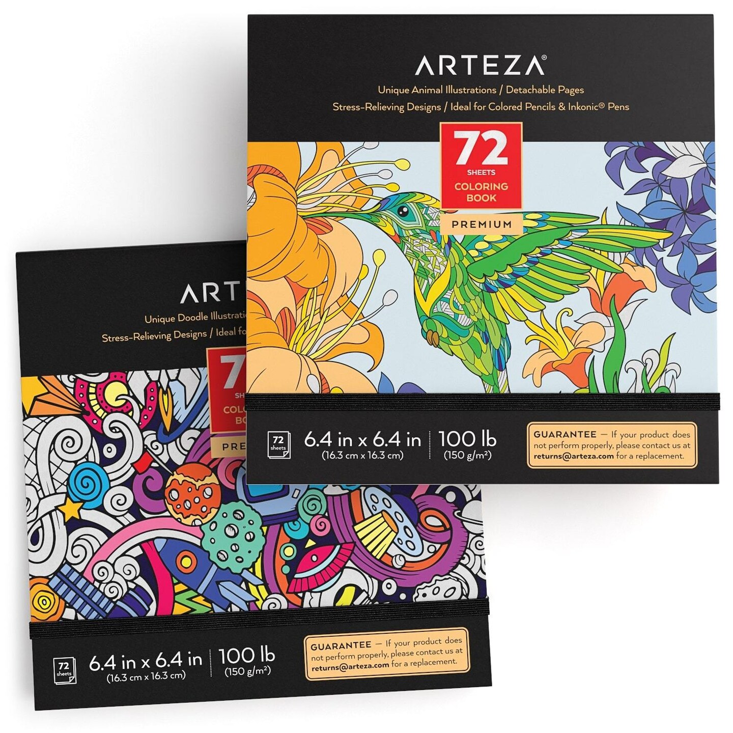 Arteza Adult Coloring Book, Doodle, Animal Illustrations, Black