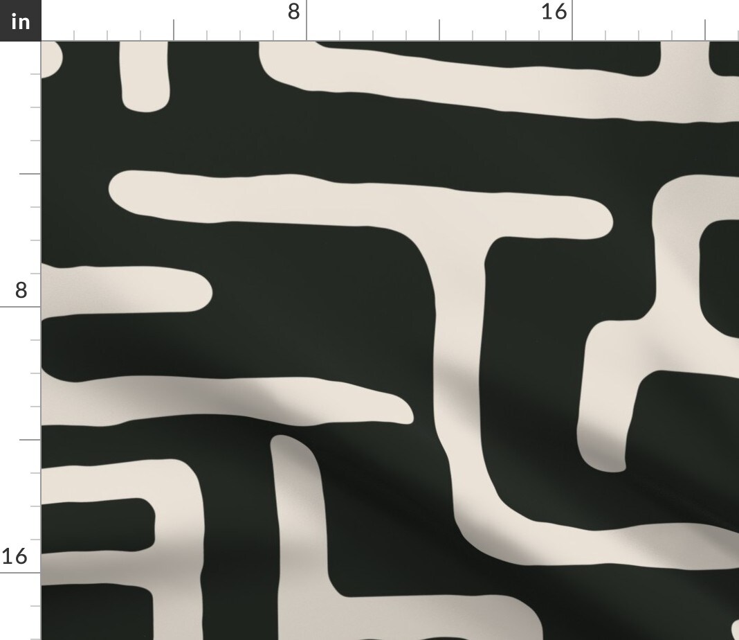 African Geometric Abstract Lines Beige Geo Modern Mod Dark Green Custom Printed Fabric by Spoonflower Various Fabrics by the Yard or Fat Quarter