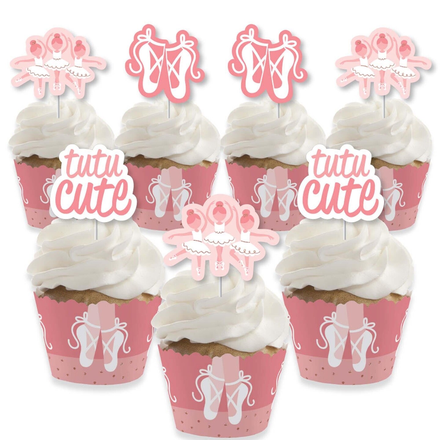 Big Dot of Happiness Tutu Cute Ballerina - Cupcake Decoration - Ballet Birthday Party or Baby Shower Cupcake Wrappers and Treat Picks Kit - Set of 24