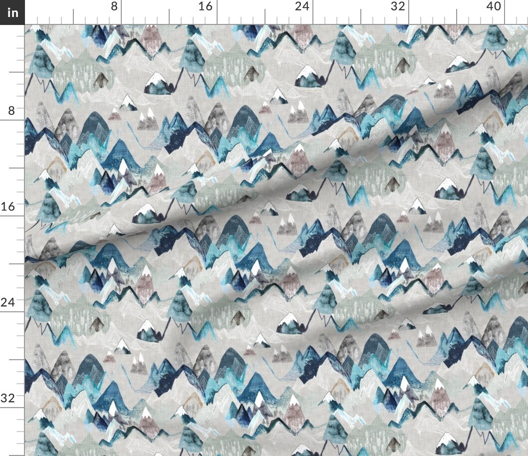 Call Mountains Storm Mountain Adventure Awaits Blue Grey Boy Nursery Outdoors Nature Custom Printed Fabric by Spoonflower Various Fabrics by the Yard or Fat Quarter