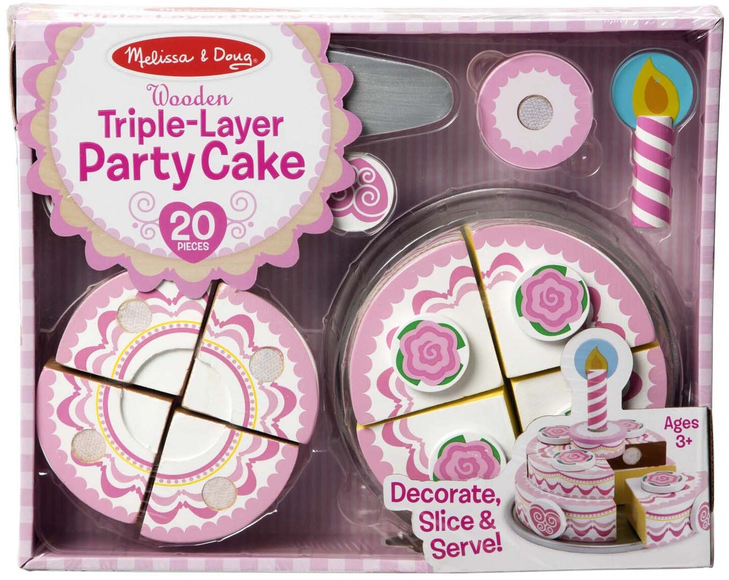 Melissa &#x26; Doug Wooden Play Food Triple-Layer Party Cake-