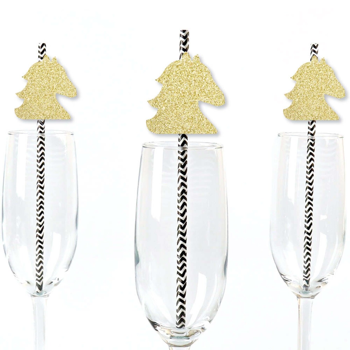 Big Dot of Happiness Gold Glitter Horse Party Straws - No-Mess Real Glitter Cut-Outs &#x26; Decor Kentucky Horse Derby Race Party Paper Straws - Set of 24
